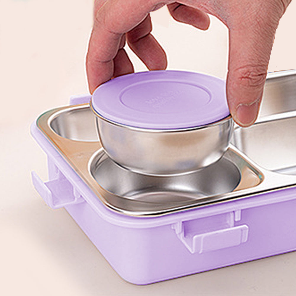 Little Surprise Box Purple Transparent Lid Double Lock Stainless Steel Lunch /Tiffin Box for Kids.