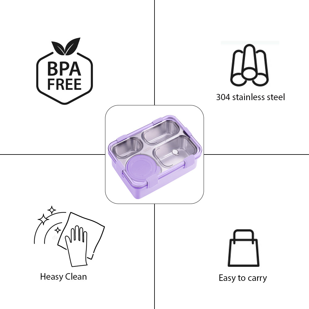 Little Surprise Box Purple Transparent Lid Double Lock Stainless Steel Lunch /Tiffin Box for Kids.