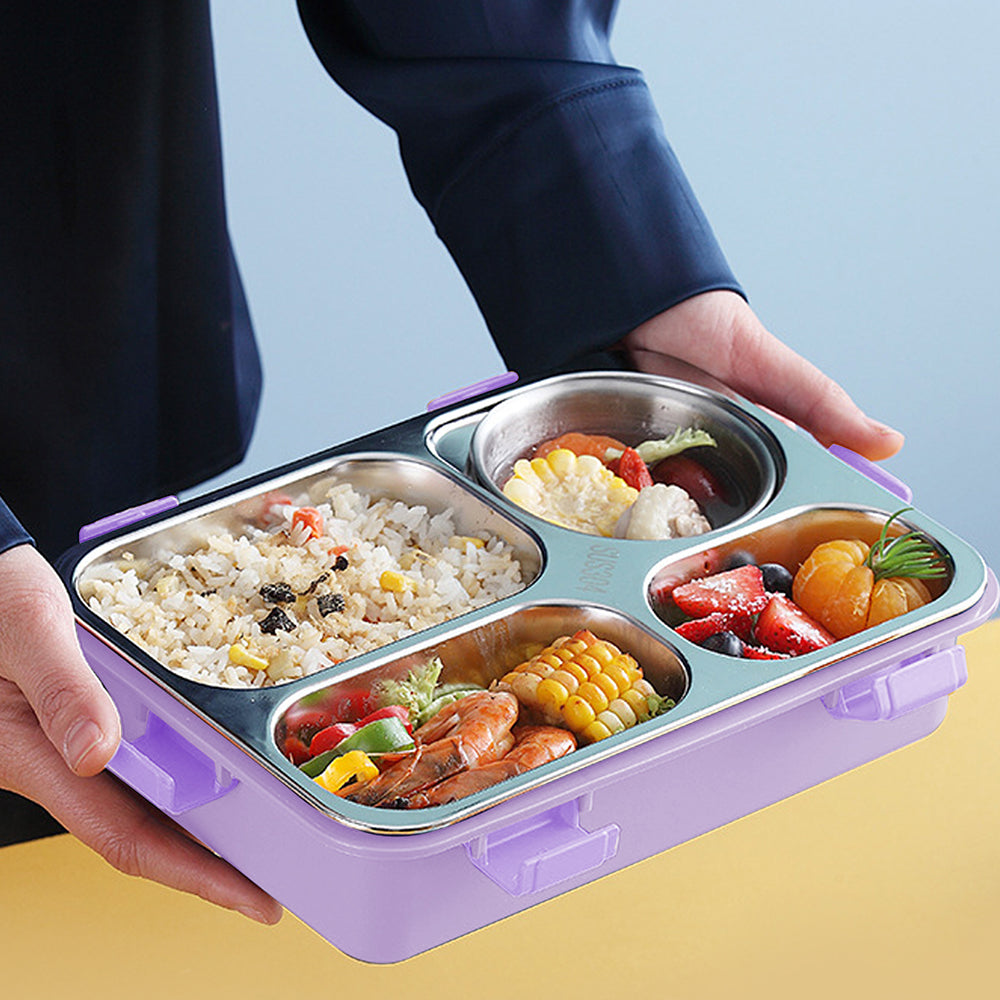 Little Surprise Box Purple Transparent Lid Double Lock Stainless Steel Lunch /Tiffin Box for Kids.