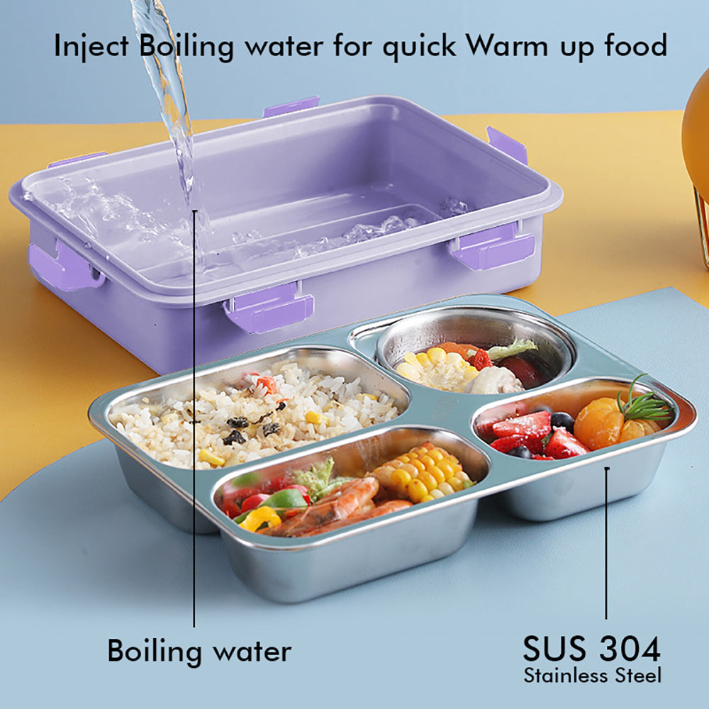 Little Surprise Box Purple Transparent Lid Double Lock Stainless Steel Lunch /Tiffin Box for Kids.