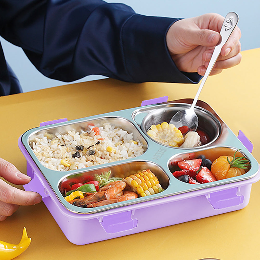 Little Surprise Box Purple Transparent Lid Double Lock Stainless Steel Lunch /Tiffin Box for Kids.