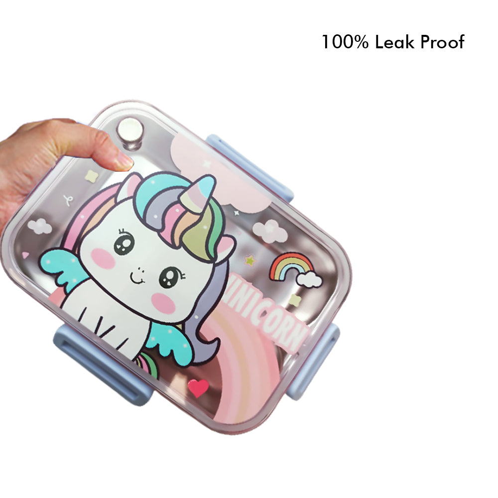 Little Surprise Box Mini Size Stainless Steel Lunch Box /Tiffin For Kids And Adults, Pink Uni With Steel Spoon And Steel Chopsticks For Kids And Adults.