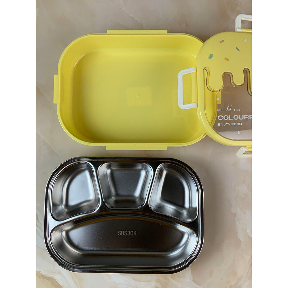 Little Surprise Box Yellow Icecream Drip Big Size Stainless Steel Lunch Box with  for Kids & Adults, 1300ml