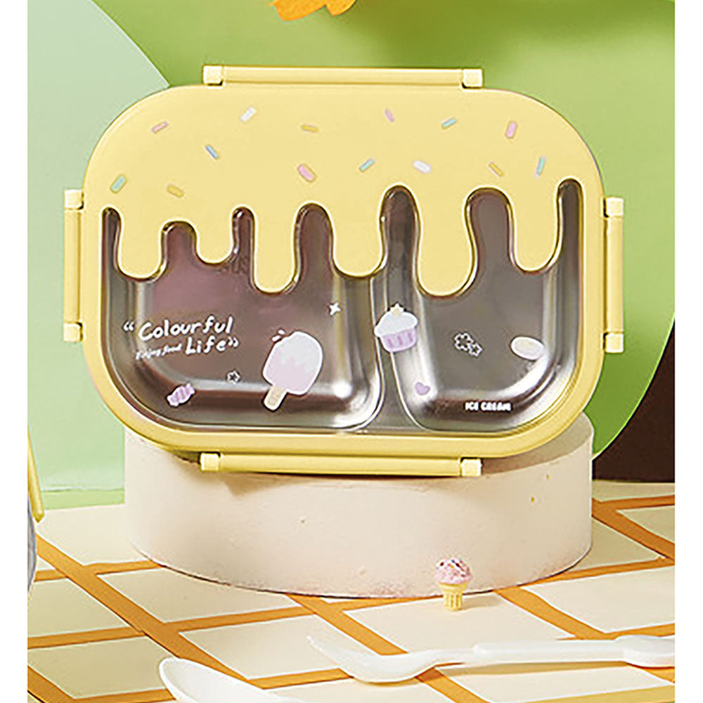 Little Surprise Box Yellow Icecream Drip Big Size Stainless Steel Lunch Box with  for Kids & Adults, 1300ml