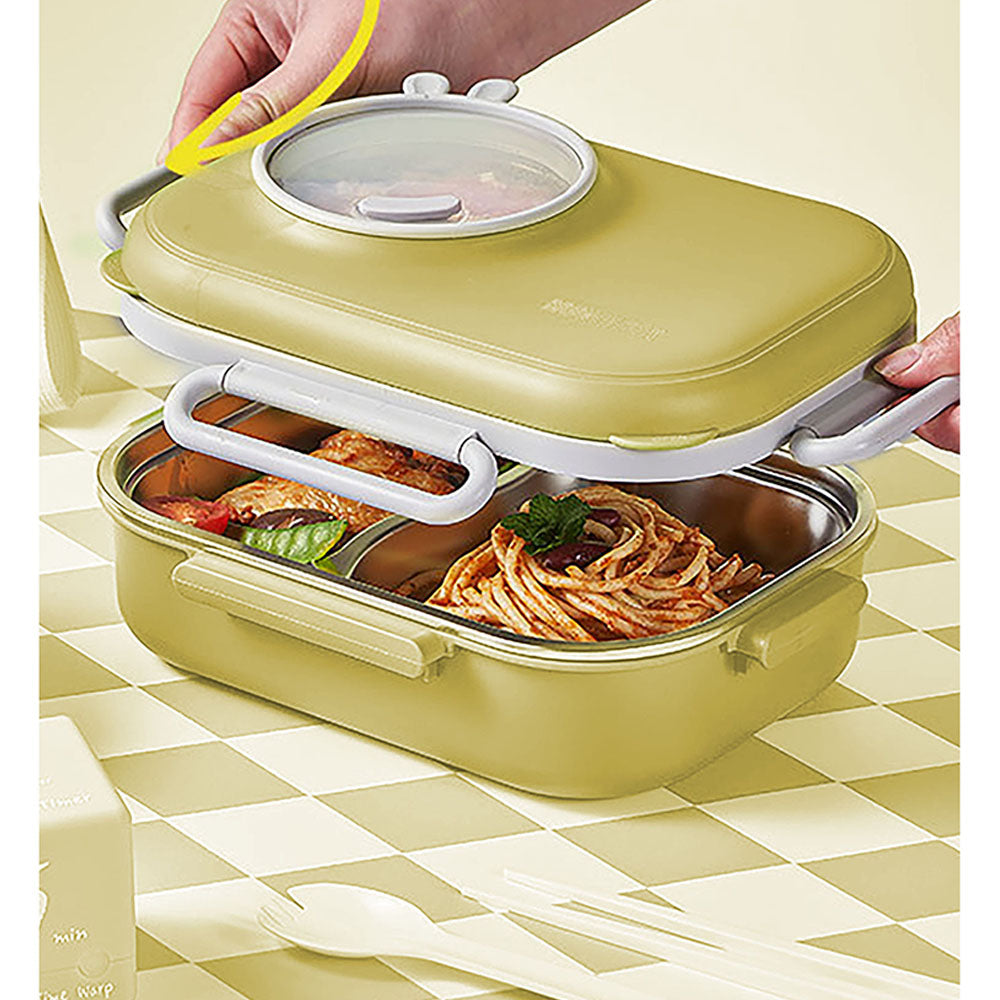 Little Surprise Box Yellow Bunny Ear themed  Stainless Steel Lunch Box with Bowl, chopsticks & Fork for Kids & Adults.