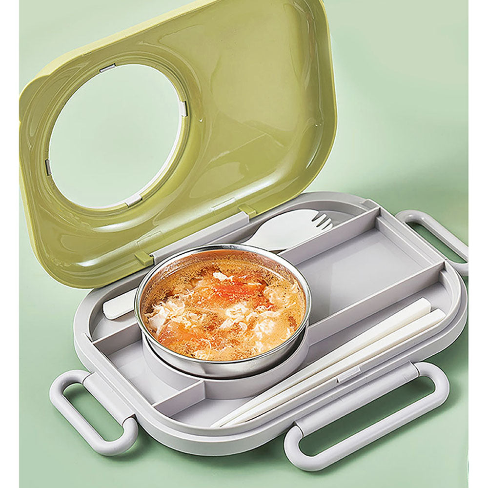 Little Surprise Box Yellow Bunny Ear themed  Stainless Steel Lunch Box with Bowl, chopsticks & Fork for Kids & Adults.