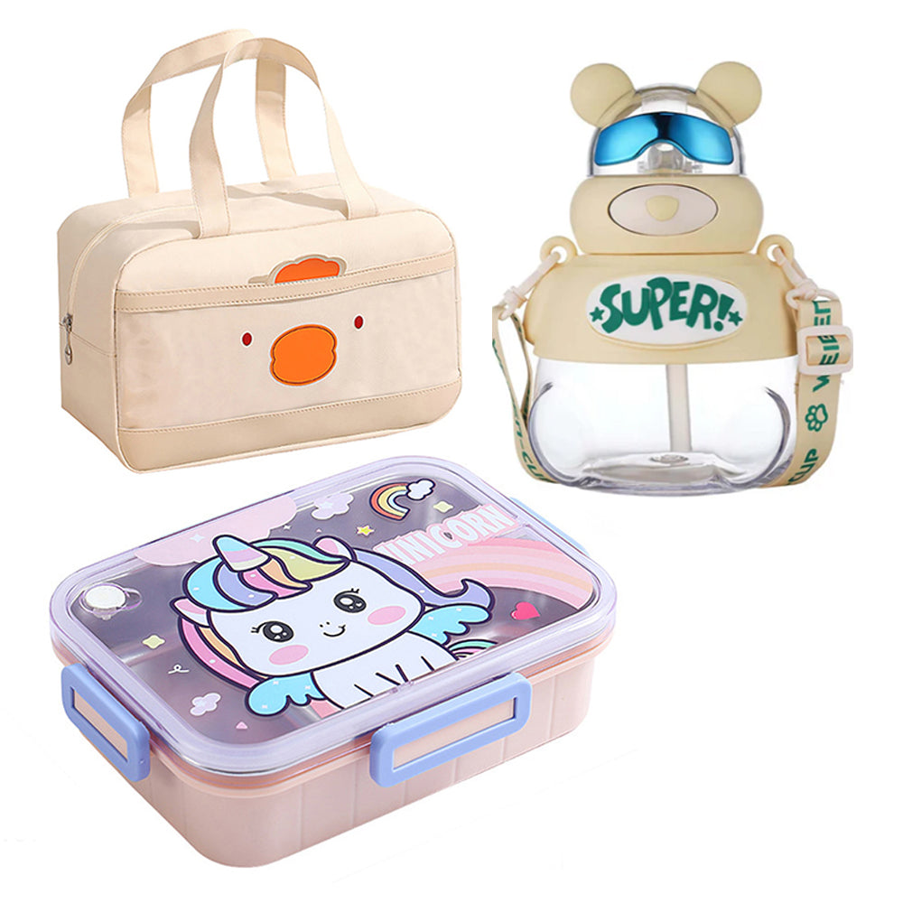 Little Surprise Box Big Uni Kellyjoylw Lunch Box, Insulated Lunch Bag & Water Bottle, Combo Set of 3 for Kids