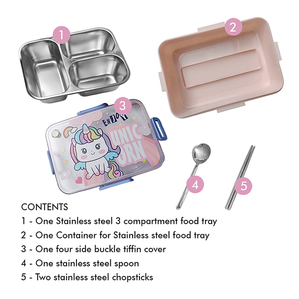 Little Surprise Box Tiffin Combo 5 pcs set, Mini Uni Astro Lunch Box ,Insulated Lunch Bag & Water Bottle  chopsticks & spoon Combo Set of 5 for Kids