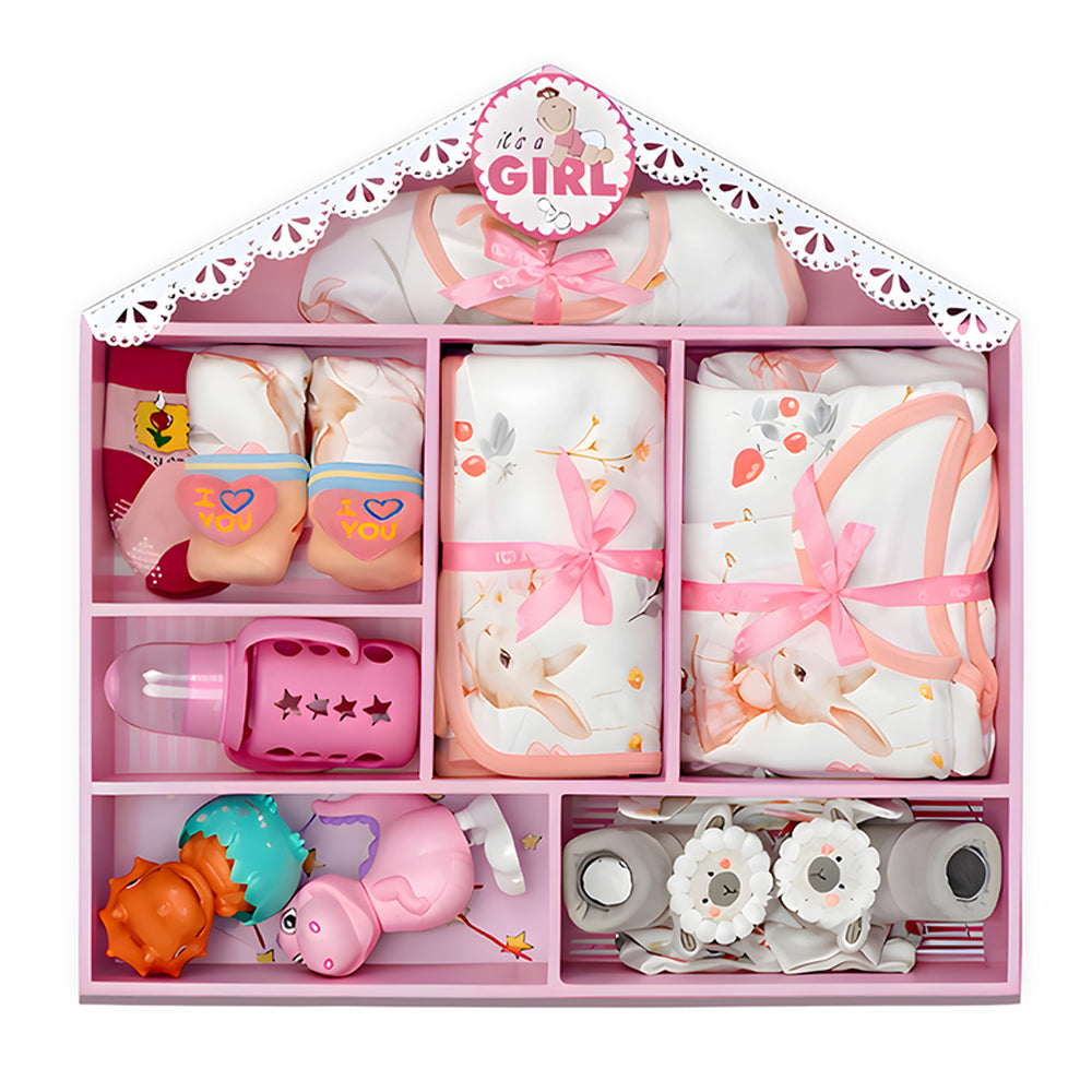 Newborn Baby Girl Wooden Dollhouse Gift Hamper (0-12 months)