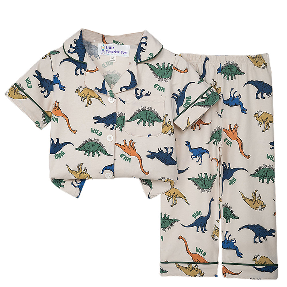 Little Surprise Box All Over Dino Print Soft Cotton Kids Nightsuit