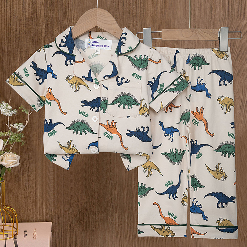 Little Surprise Box All Over Dino Print Soft Cotton Kids Nightsuit