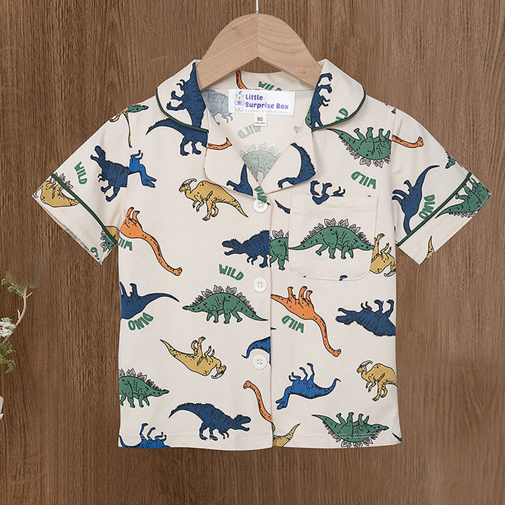 Little Surprise Box All Over Dino Print Soft Cotton Kids Nightsuit