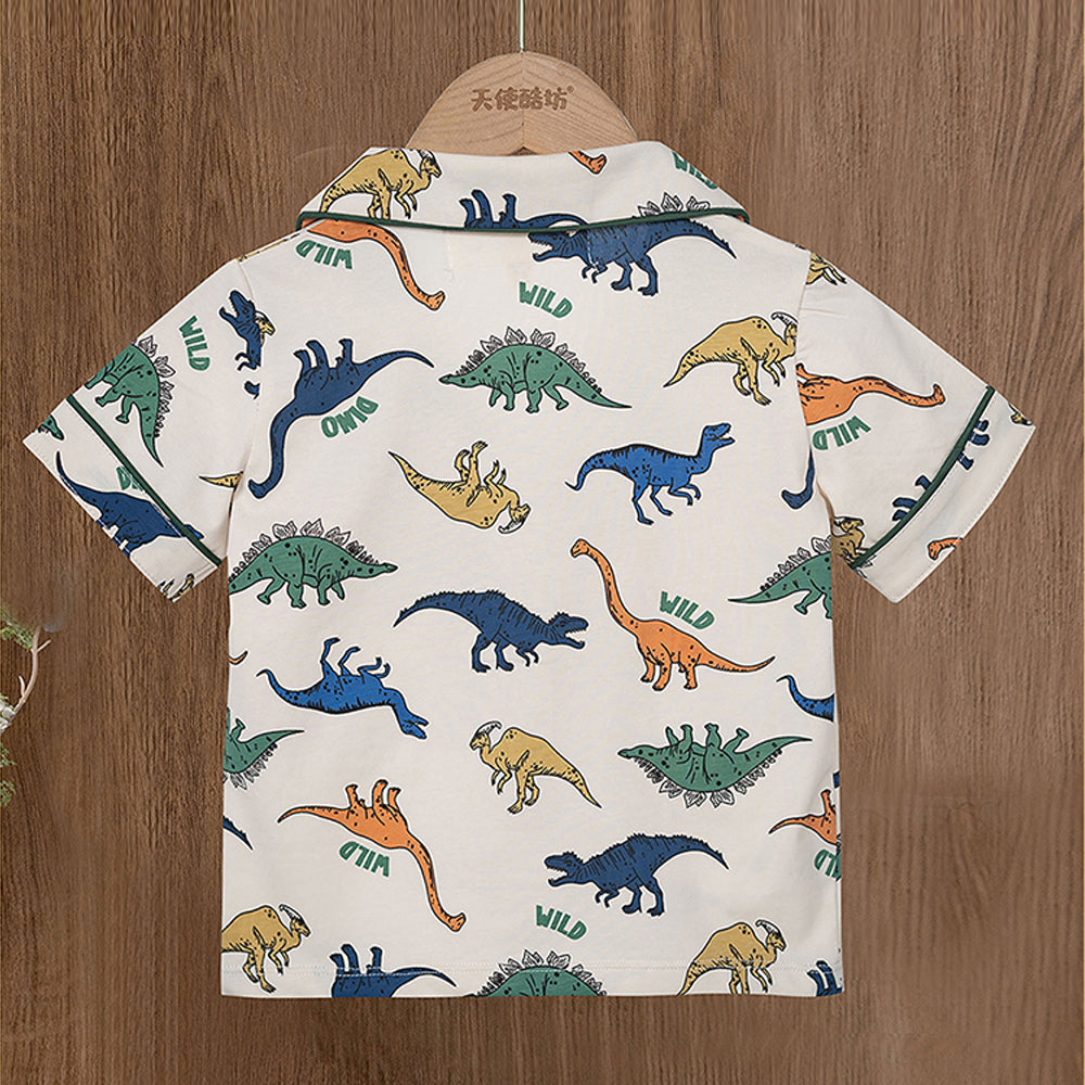 Little Surprise Box All Over Dino Print Soft Cotton Kids Nightsuit