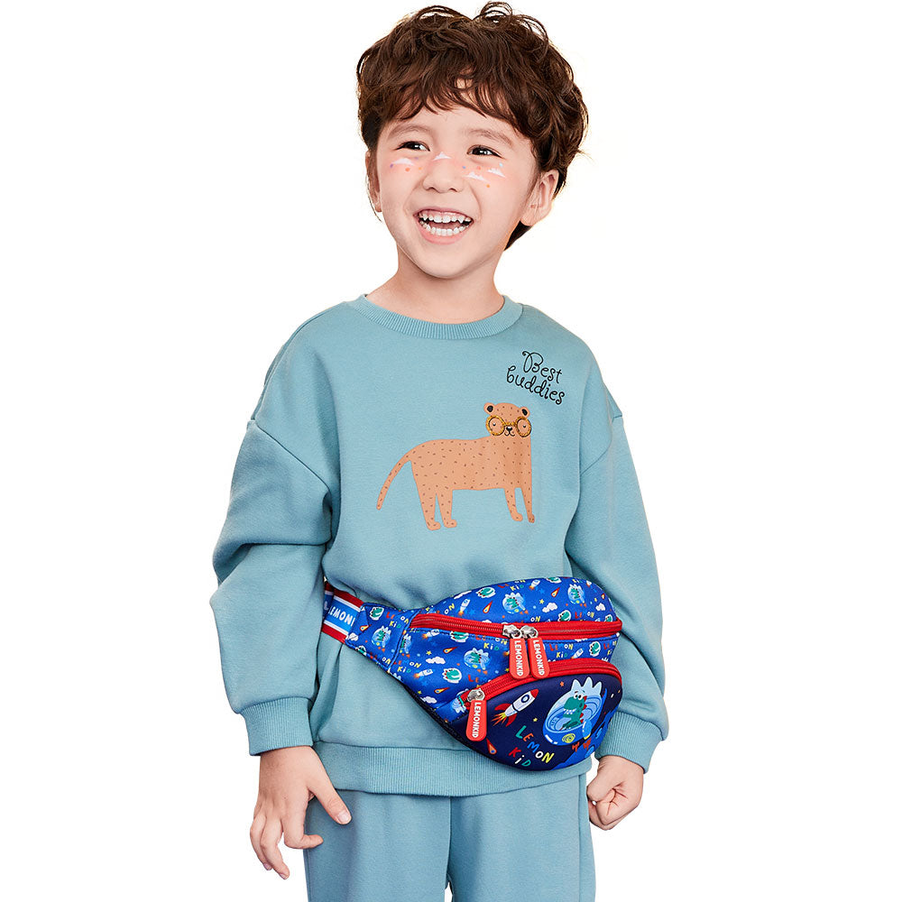 Little Surprise Box Space Blue Dinosaurs Cross-Body/ Fanny pack Hip Pouch For Kids