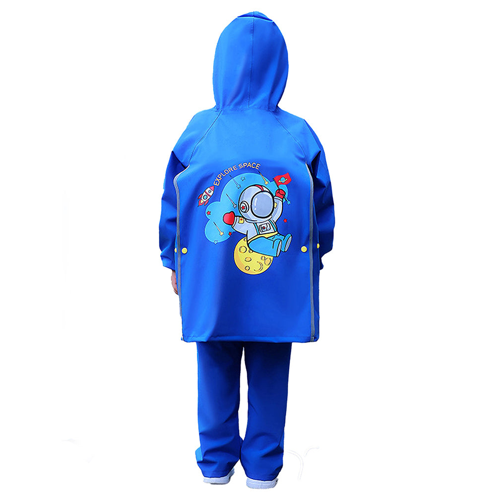 Little Surprise Box,2 Pcs Blue Astronaut Full Shirt And Full Pants Style Raincoat For Kids