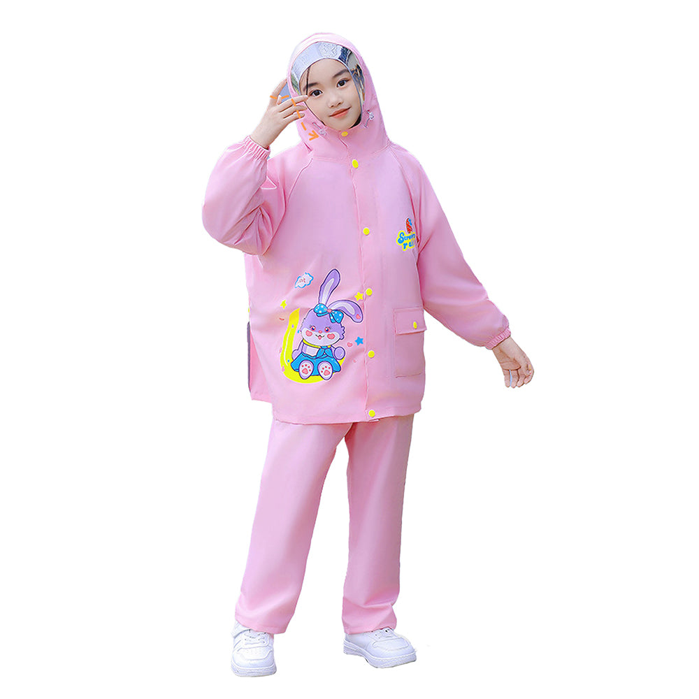 Little Surprise Box,2 Pcs Pink Rabbit Moon Full Shirt And Full Pants Style Raincoat For Kids