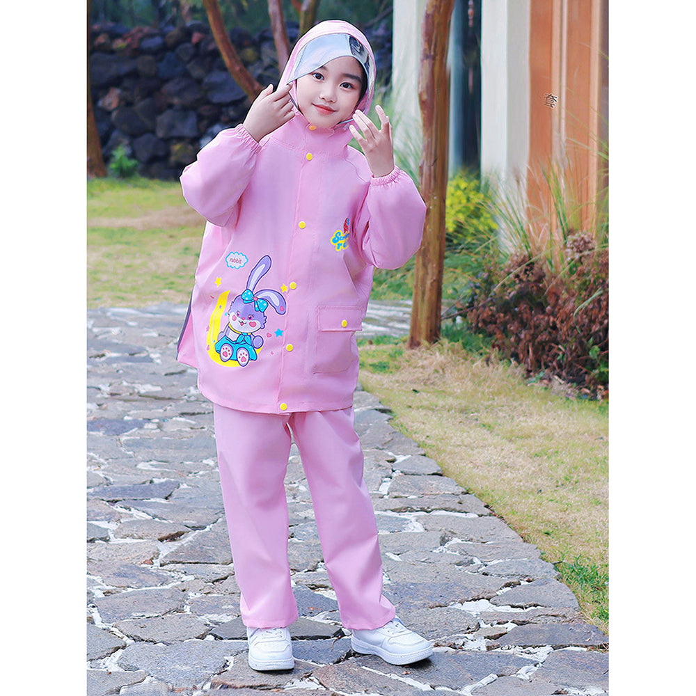 Little Surprise Box,2 Pcs Pink Rabbit Moon Full Shirt And Full Pants Style Raincoat For Kids