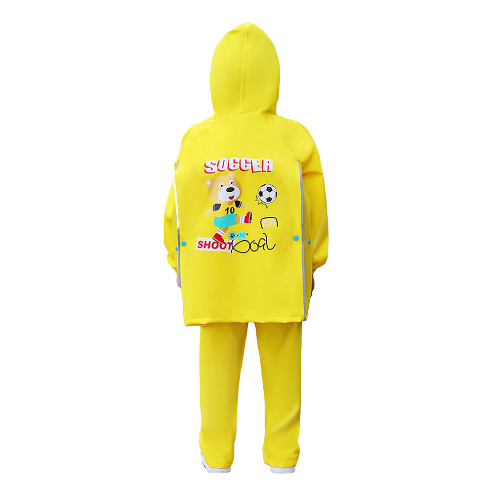 Little Surprise Box,2 Pcs Yellow Soccer Ted, Full Shirt And Full Pants Style Raincoat For Kids