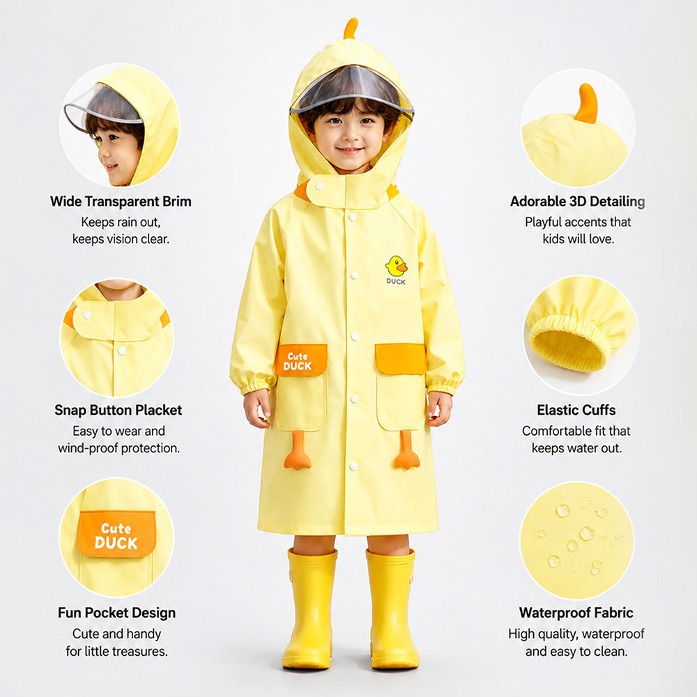 Child wearing a yellow raincoat with features highlighted on a gray background