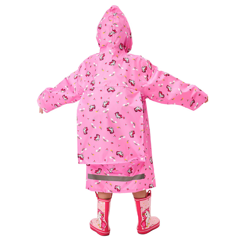 Little Surprise Box,  Pink  All Over Unicorn Knee Length Raincoat for Kids