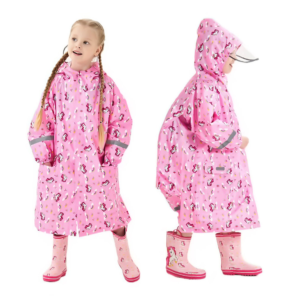 Little Surprise Box,  Pink  All Over Unicorn Knee Length Raincoat for Kids