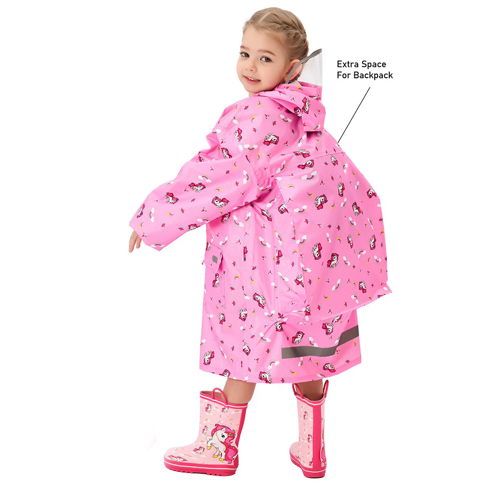 Little Surprise Box,  Pink  All Over Unicorn Knee Length Raincoat for Kids
