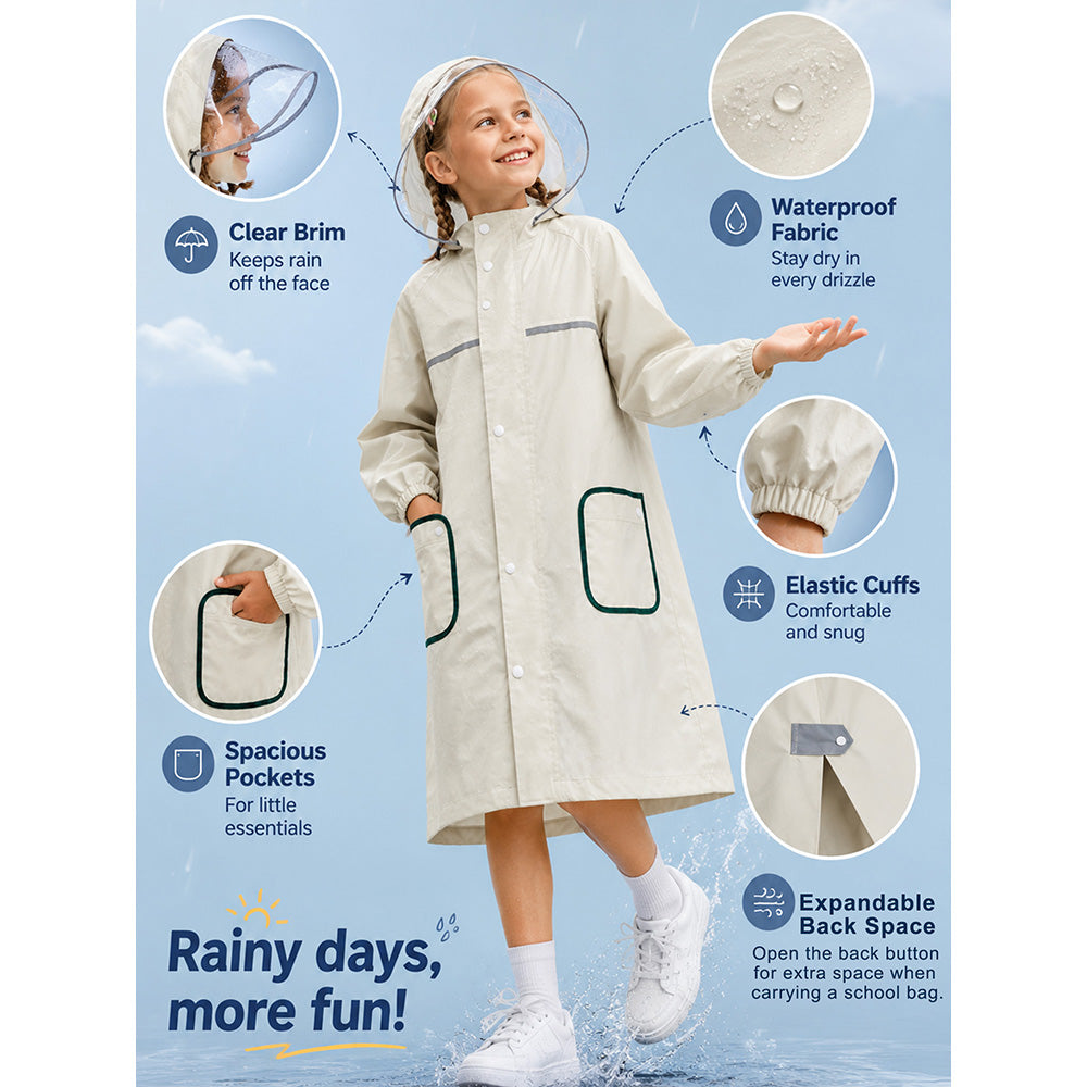 Pocket Patch long Length Raincoat for Kids & Teens