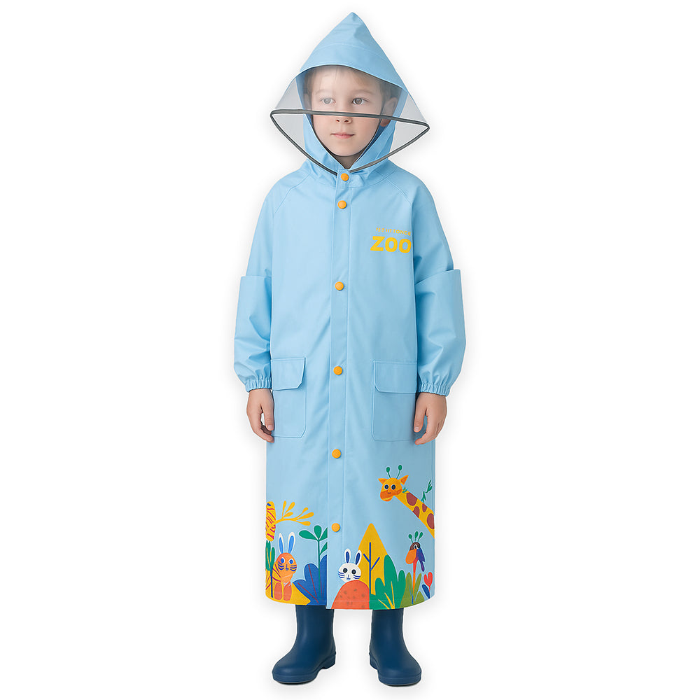 Little Surprise Box,  Blue Animal Print Knee Length Raincoat for Kids & Teens