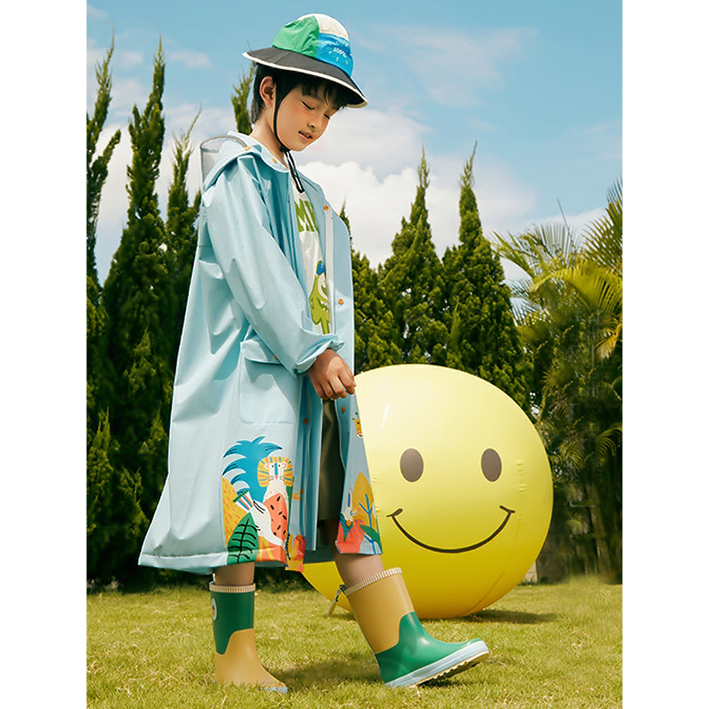 Little Surprise Box,  Blue Animal Print Knee Length Raincoat for Kids & Teens