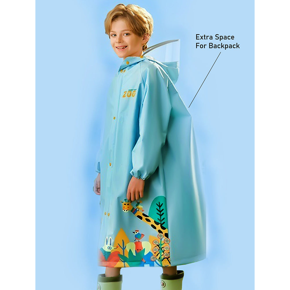 Little Surprise Box,  Blue Animal Print Knee Length Raincoat for Kids & Teens