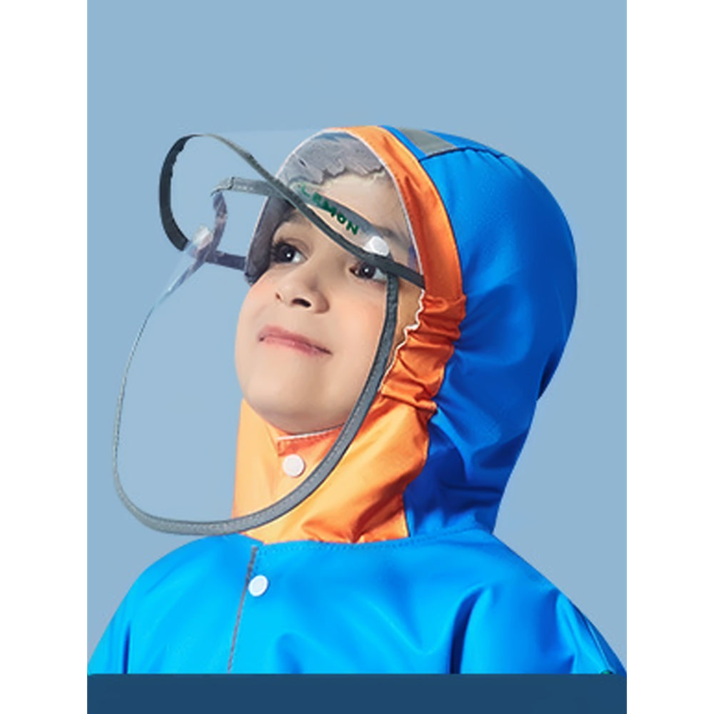 Little Surprise Box, Blue Green Sleeve Dino Digger Knee Length Raincoat For Kids
