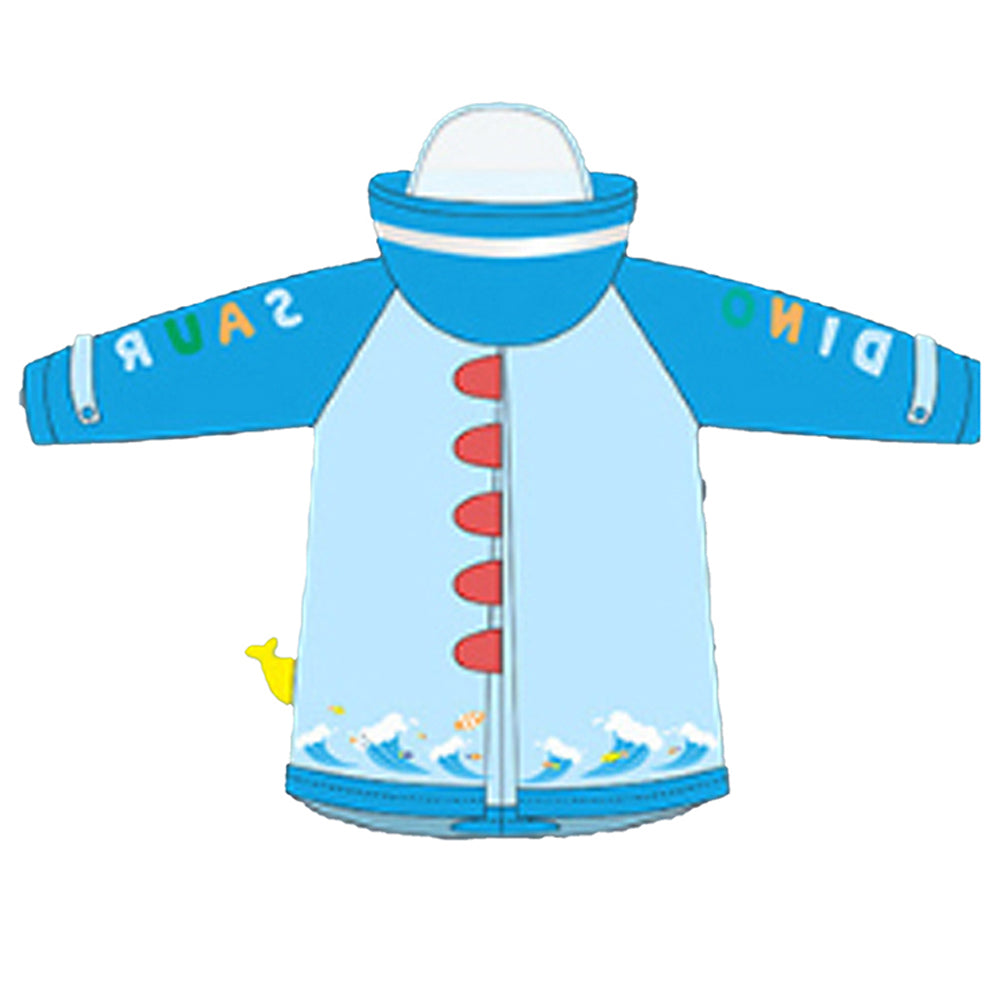 Little Surprise Box 3d Dino Blue Sleeves & Hood Knee Length Raincoat For Kids