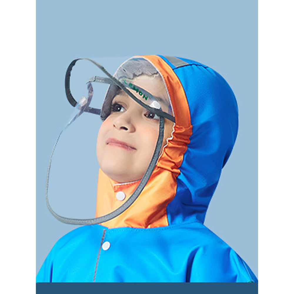 Little Surprise Box, Blue Orange Dino Digger Knee Length Raincoat For Kids