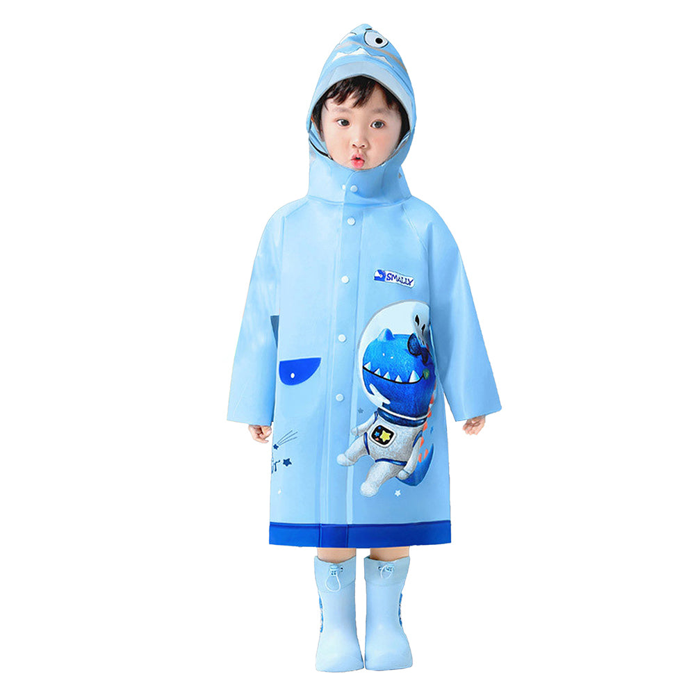 Little Surprise Box Light Blue Space Head Dinosaur Print Raincoat For Kids And Toddlers
