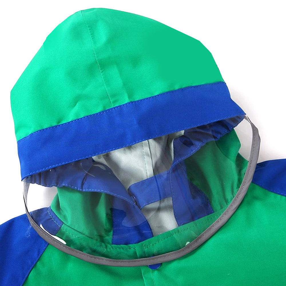 Bottle Green Dino Knee Length Raincoat For Kids