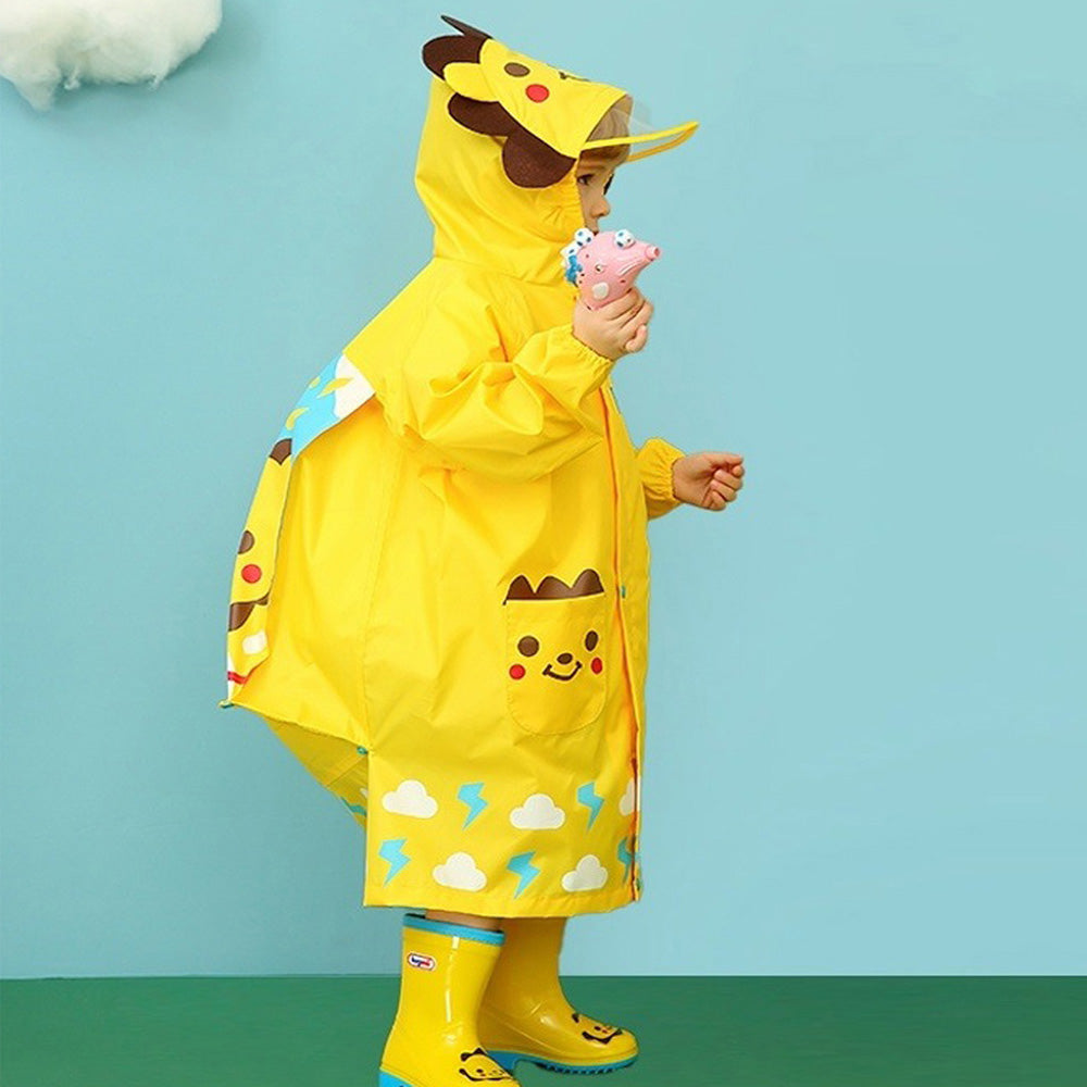 Cloudy 3d Lion bright Yellow Long Style Raincoat For Kids