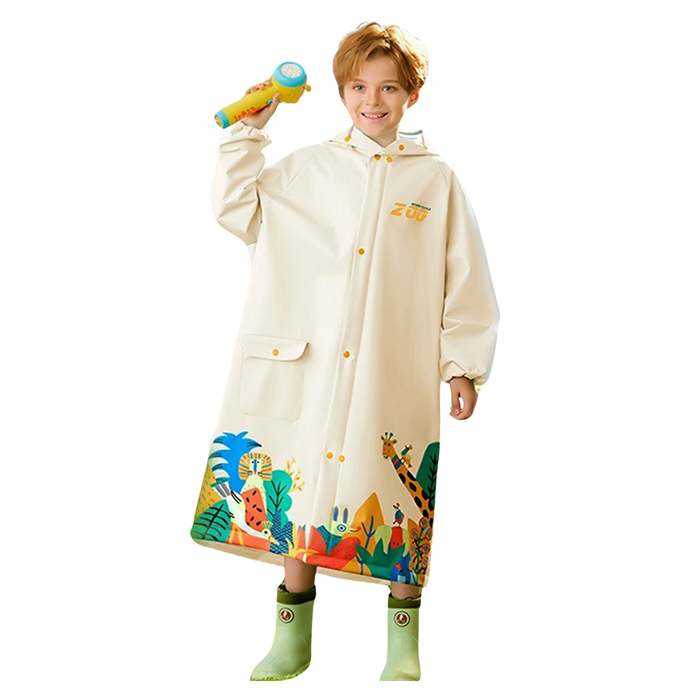 Little Surprise Box,  Cream Animal Print Knee Length Raincoat for Kids & Teens