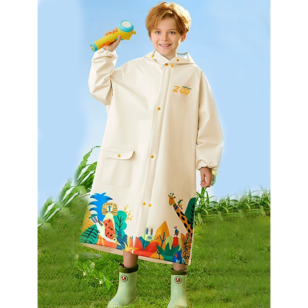 Little Surprise Box,  Cream Animal Print Knee Length Raincoat for Kids & Teens