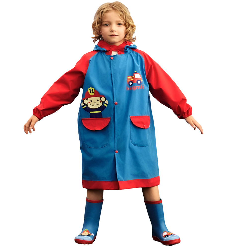 Fire Engine Theme, Knee Length Raincoat For Kids
