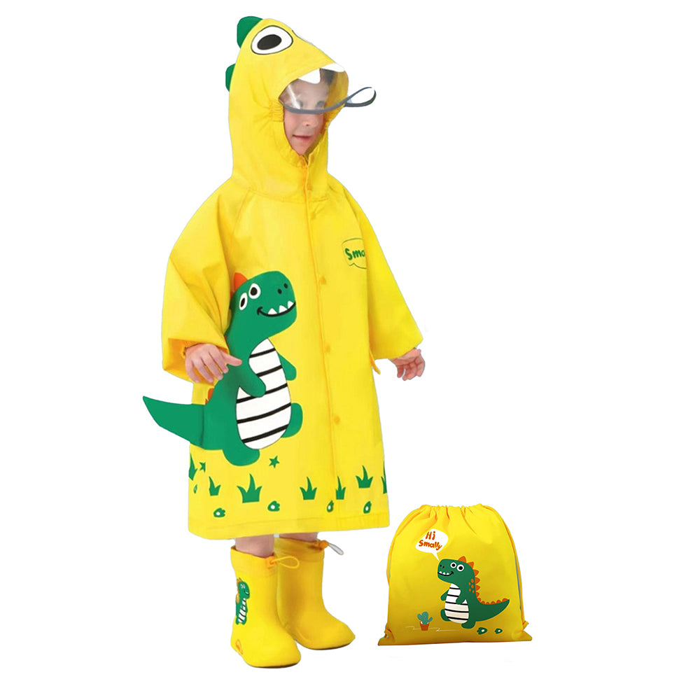 Little Surprise Box Fluorescent Yellow Dino Park Raincoat for Kids and Toddlers