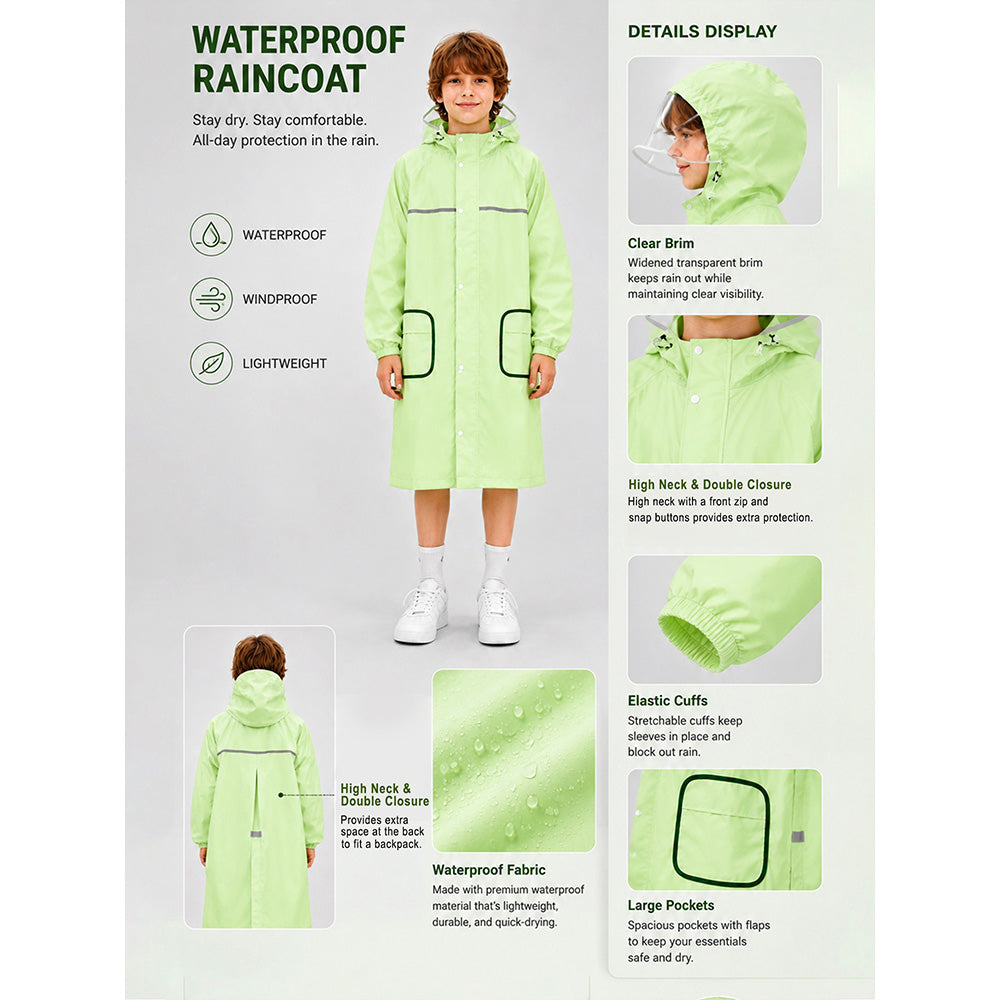 Pocket Patch long Length Raincoat for Kids & Teens