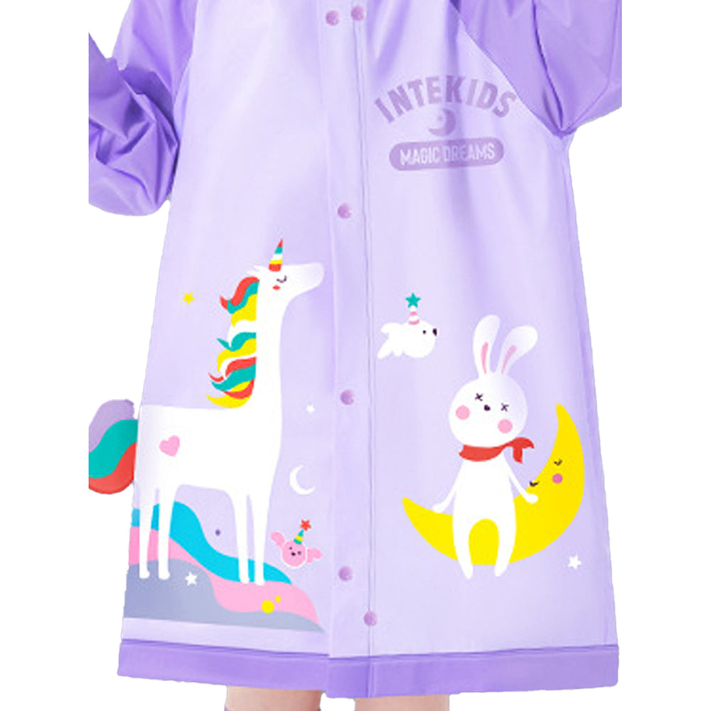 Little Surprise Box 3d Unicorn Lilac Sleeves & Hood Knee Length Raincoat For Kids