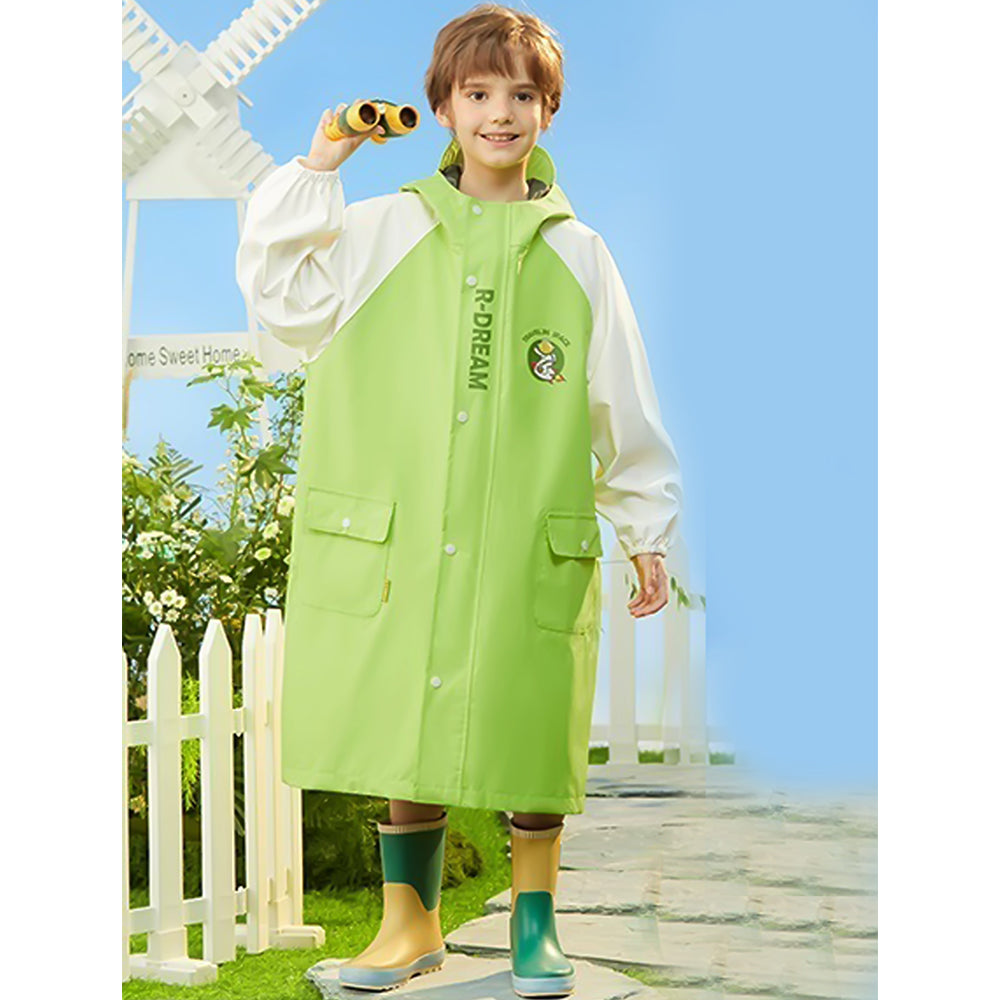Little Surprise Box, Lemon Green Cap Style knee length Raincoat for Kids & Teens