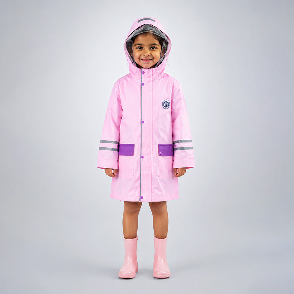 Minimal Pink & Purple Pocket Knee Length Raincoat for Kids - 4 to 8 Years