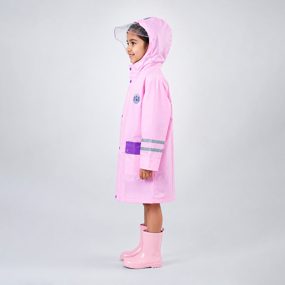 Minimal Pink & Purple Pocket Knee Length Raincoat for Kids - 4 to 8 Years