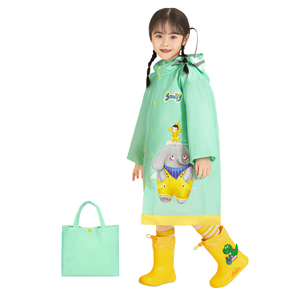 Little Surprise Box Mint Green Elephant Print Raincoat for Kids and Toddlers