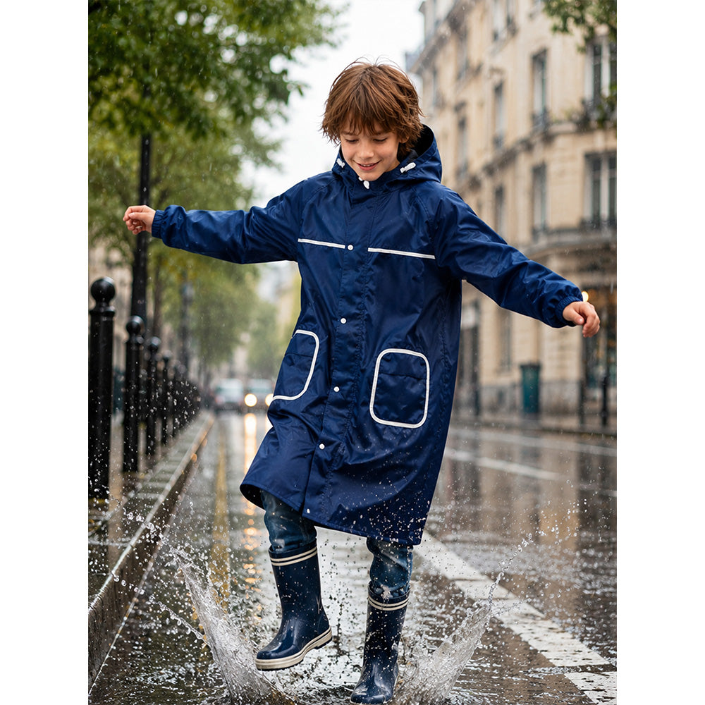Pocket Patch long Length Raincoat for Kids & Teens