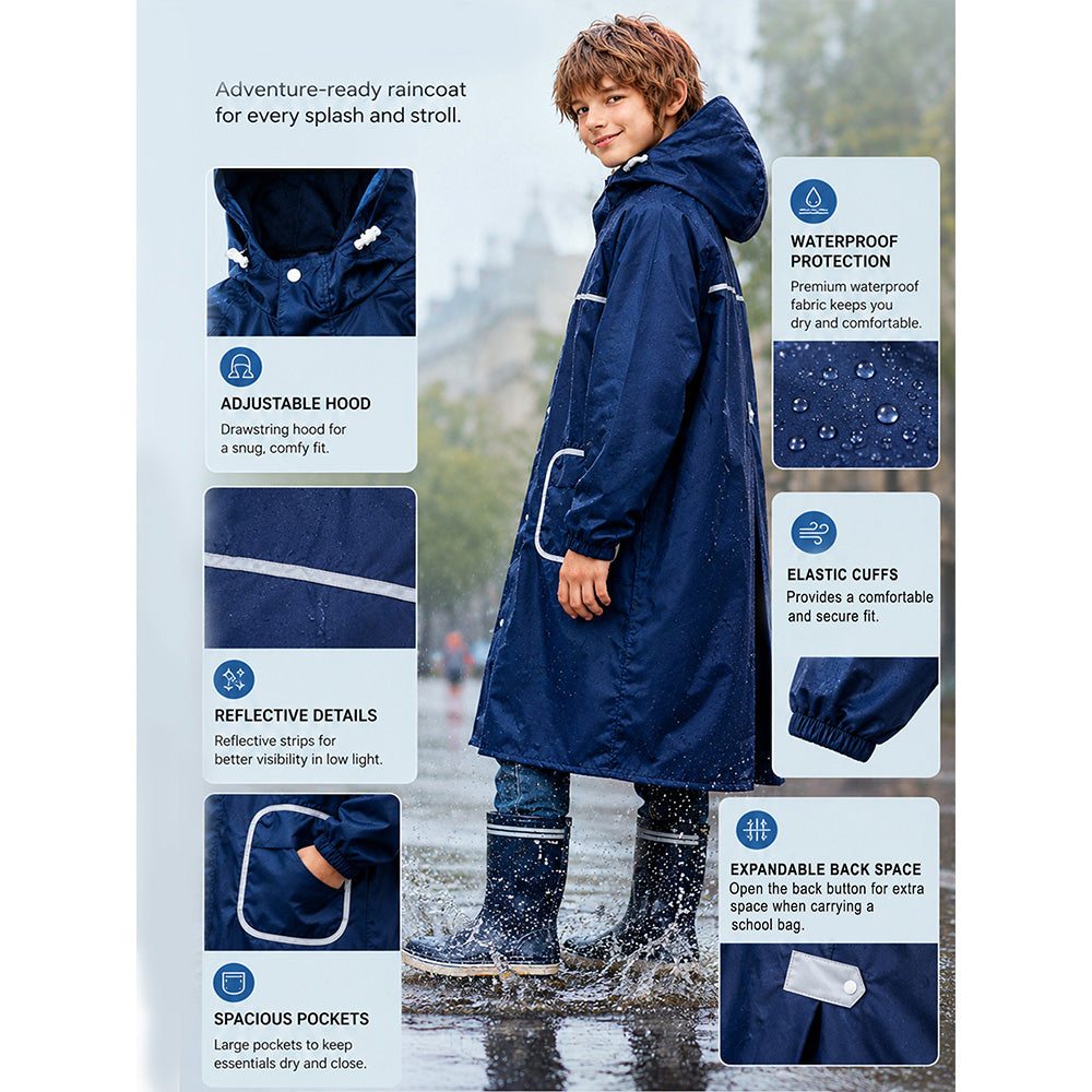 Pocket Patch long Length Raincoat for Kids & Teens