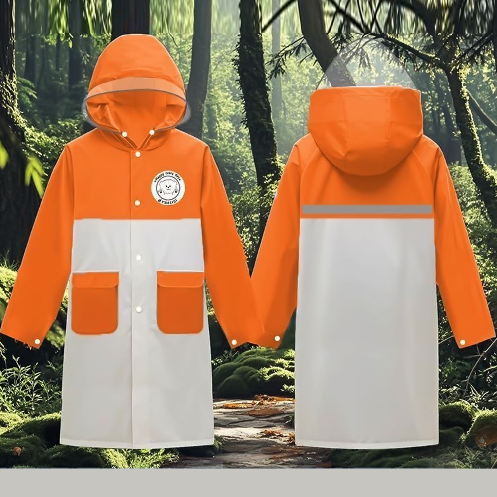 Orange & Cream Dual Color Long Style Raincoat For Kids