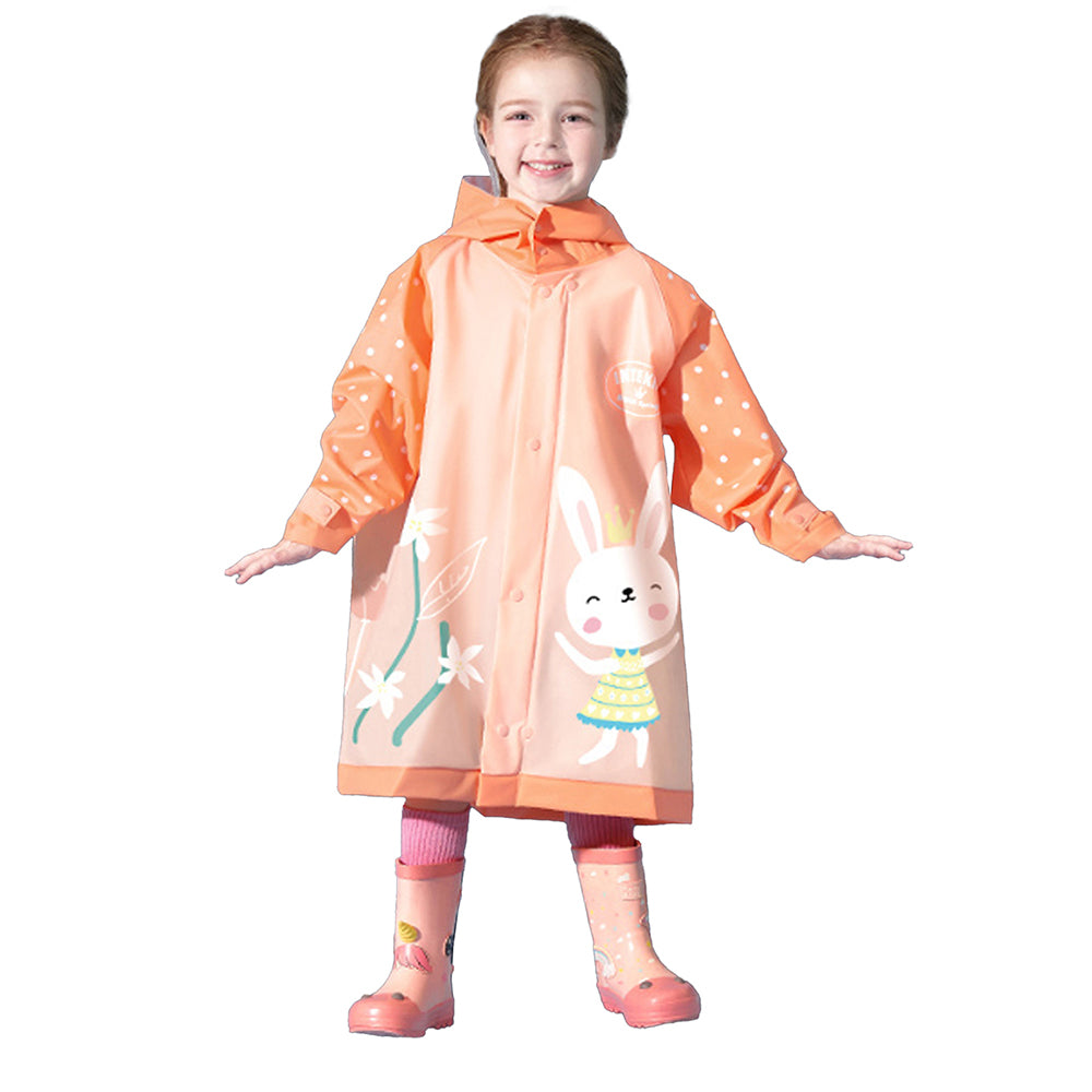 Little Surprise Box 3d Bunny Orange Sleeves & Hood Knee Length Raincoat For Kids